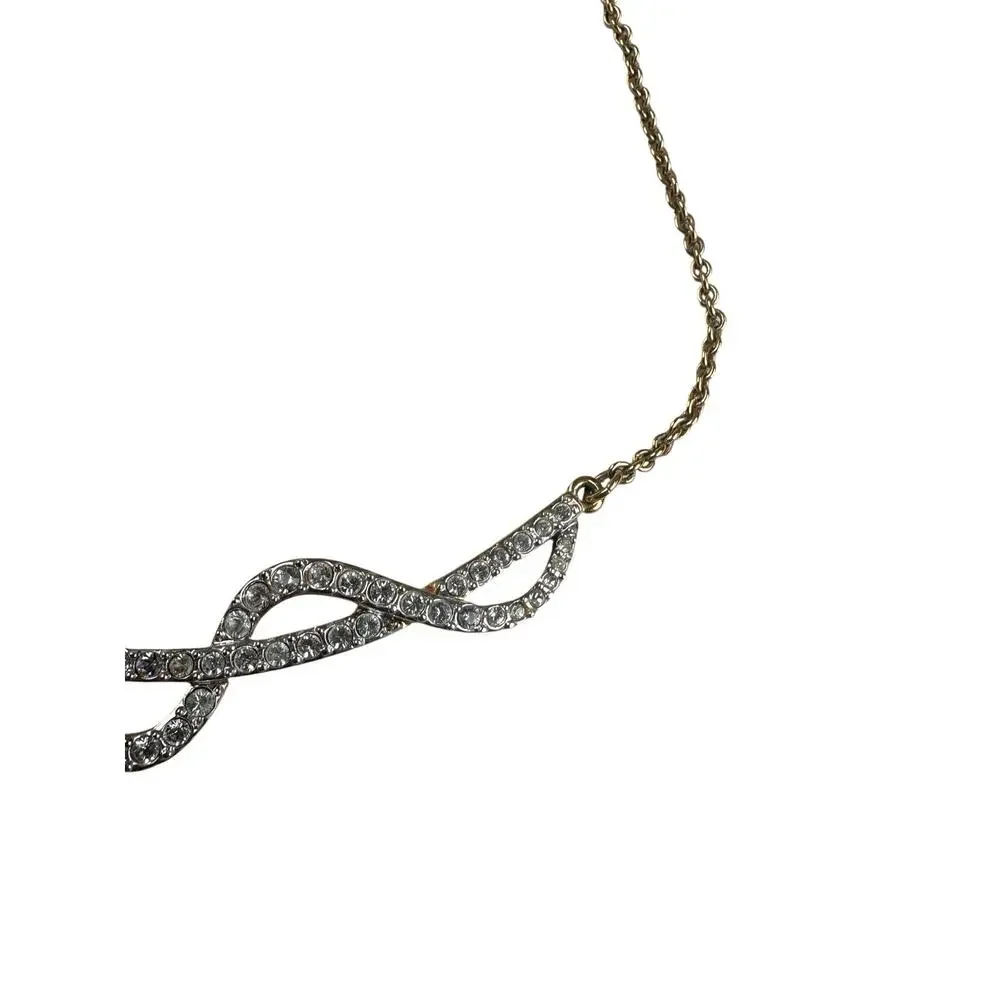 Vintage Swarovski Gold Tone Pavé Crystal Necklace Classic Glam Signed Swan